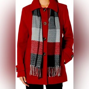 LONDON FOG Women's Single-Breasted Wool Blend Coat with Scarf